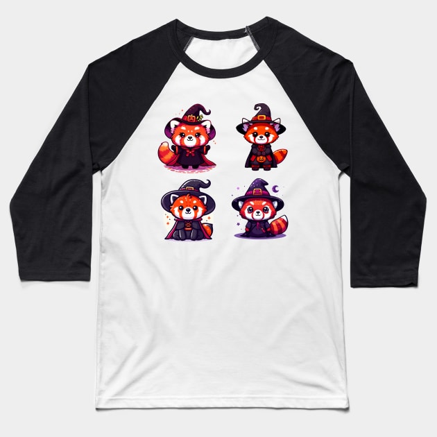 Red Panda Witches Sticker Set Baseball T-Shirt by CeeGunn